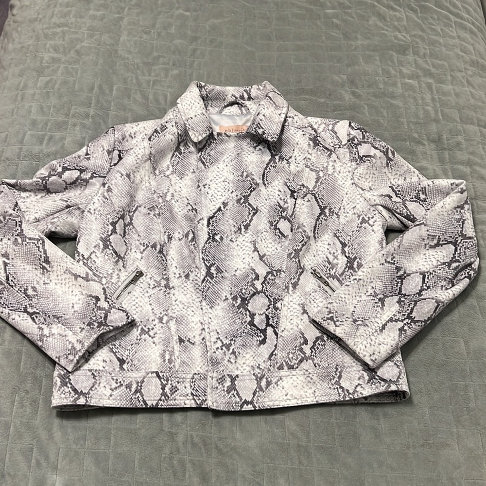 NWT Philosophy Snakeskin Jacket, Blazer, White, Gray, Moto, Faux Leather, Size M